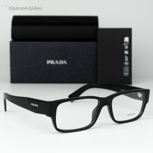 Prada Men Eyeglasses Matte Black Clear Rectangle PRB09V 12P1O1 NEW AUTHENTIC - Picture 3 of 9